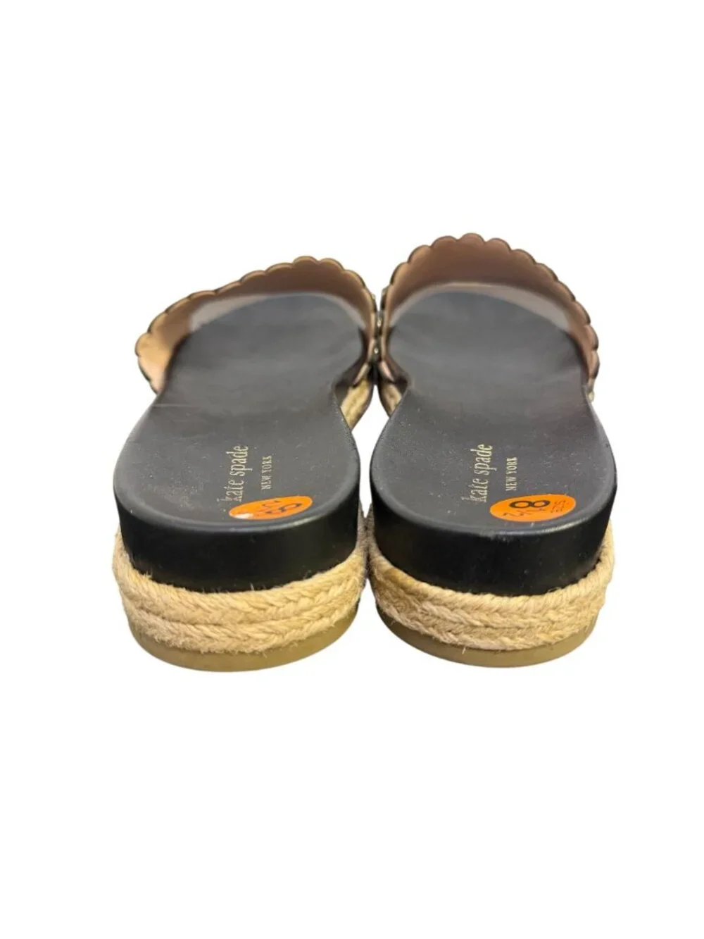 Kate Spade Black Leather Scalloped Espadrille Slide Sandals Size 8.5